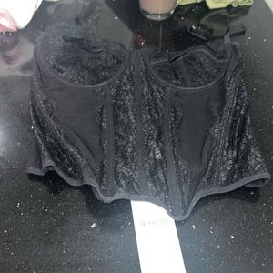 Womens Lace Bustier Mesh Sexy Vintage Spaghetti Strap Open Back Boned Corset L